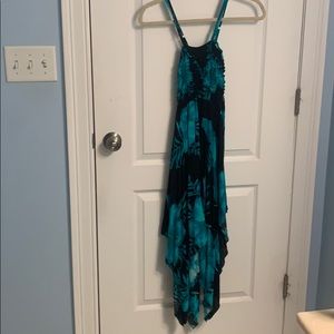 Black and teal flower sun dress